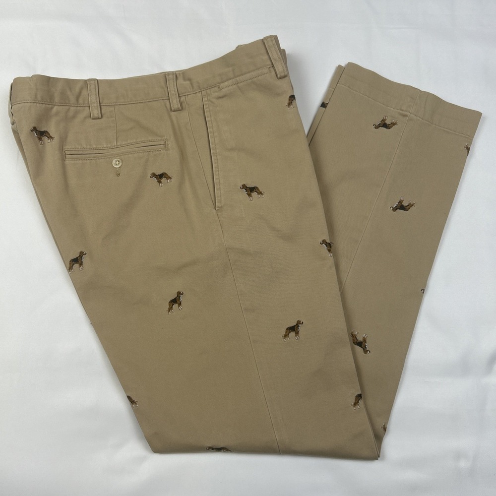 Polo Ralph Lauren Chino Khaki Pant 35x32 Pointer Dogs Embroidered Pleated Hunt